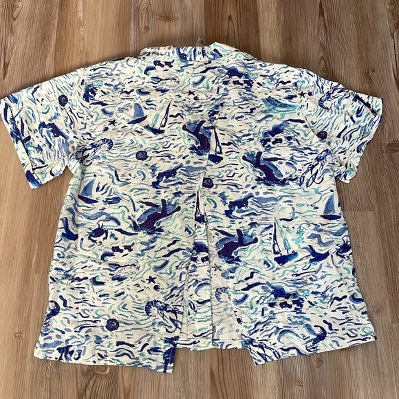 Maeve Anthropologie Button Down Blue White Surf Shirt Size XS Linen Coastal NWT - Picture 11 of 13